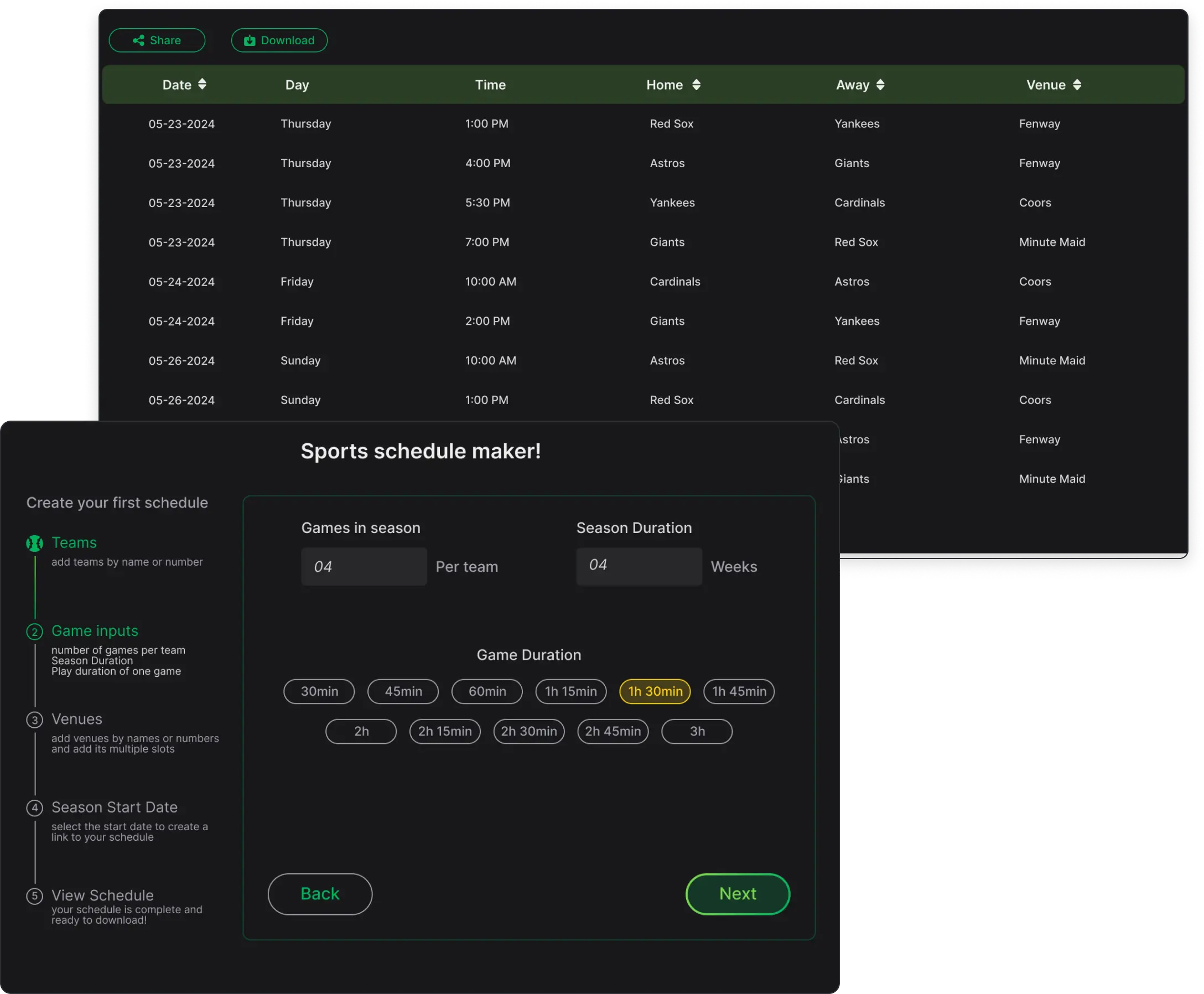 Sports Genie dashboard